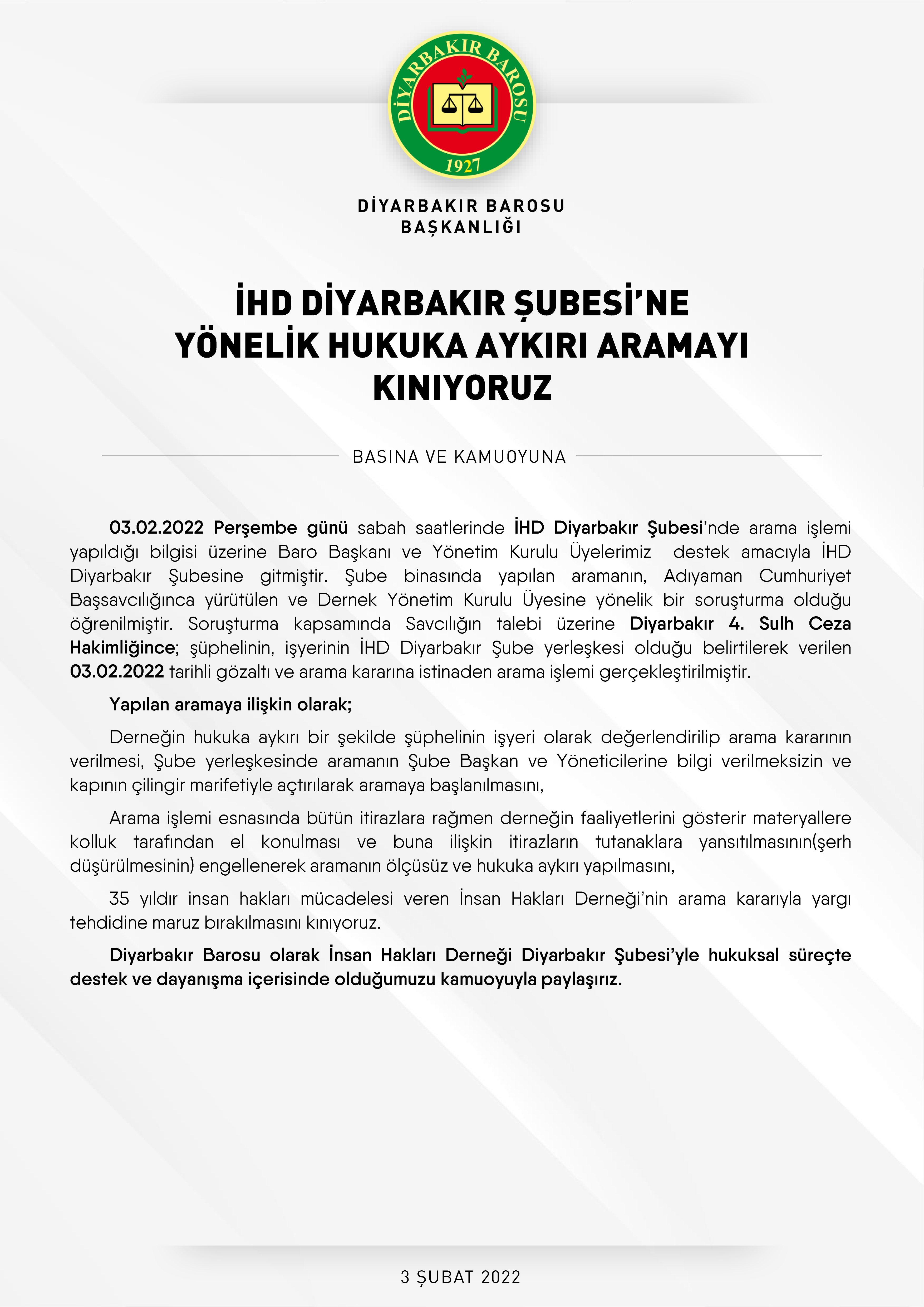 Em Lêgerîna Bêhiqûqî ya Arasteyî Şaxa KMM’ê(ÎHD) ya Amedê Şermezar Dikin — 1