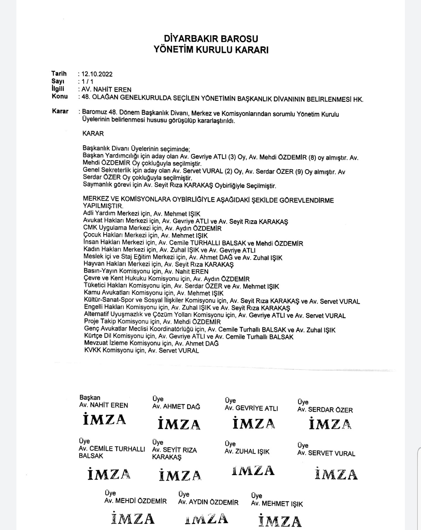 48. Dönem Yönetim Kurulunda Başkanlık Divanı ile Merkez ve Komisyonlara ilişkin Görevlendirmeler Yapıldı — 1