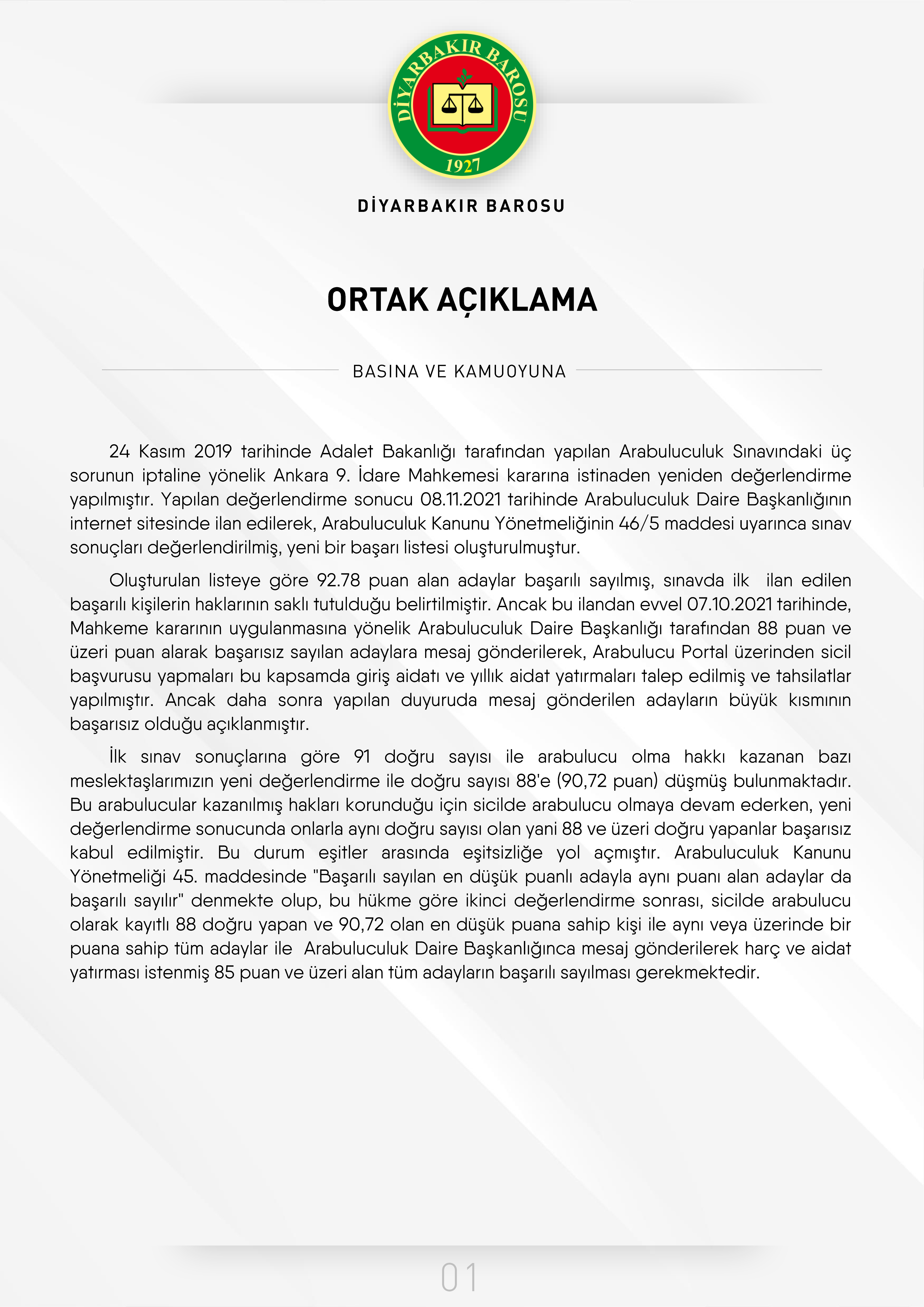 75 Barodan Ortak Açıklama; Arabuluculuk Sınavı Sonrasında Yaratılan Mağduriyet Ve Hukuksuzluk Giderilmelidir — 1