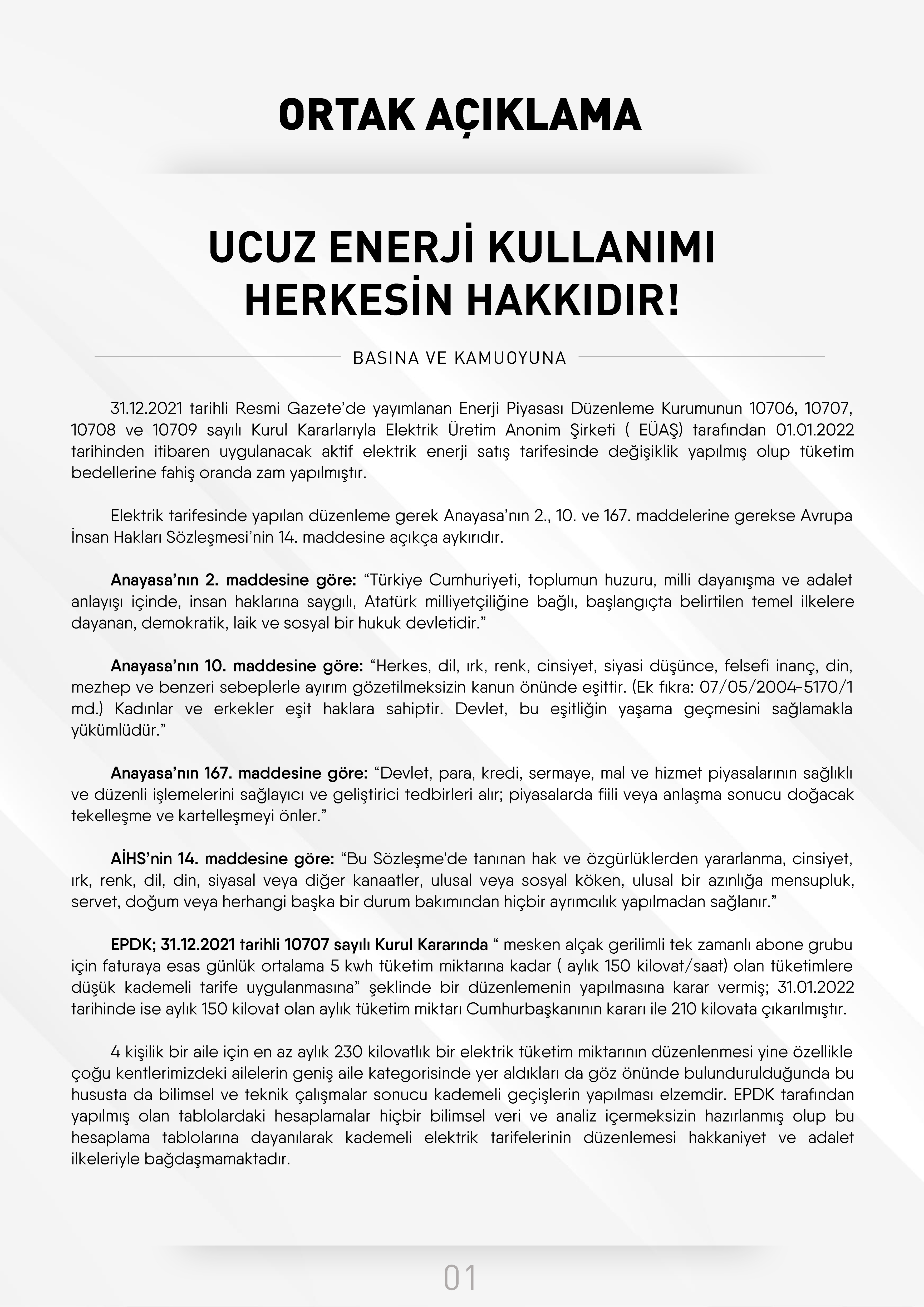76 Barodan Ortak Açıklama; Ucuz Enerji Kullanımı Herkesin Hakkıdır! — 1