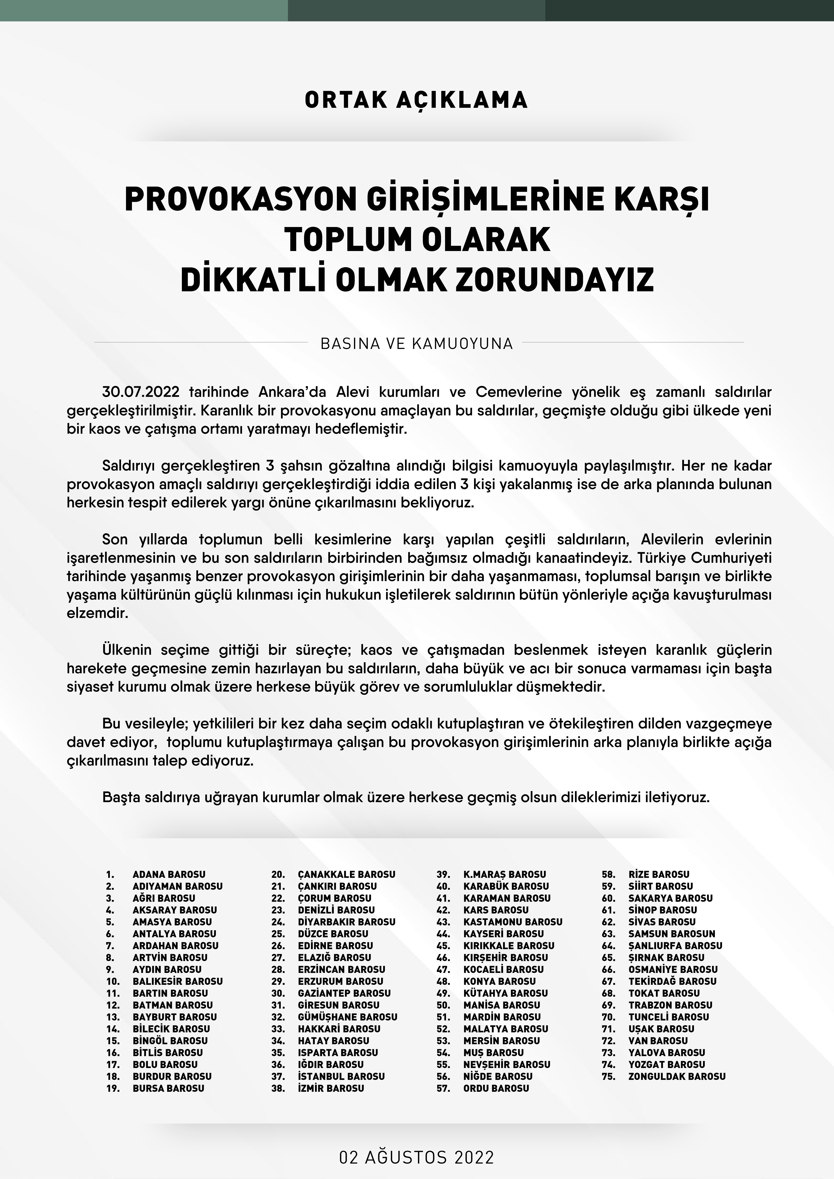 Provokasyon Girişimlerine Karşı Toplum Olarak Dikkatli Olmak Zorundayız. — 1