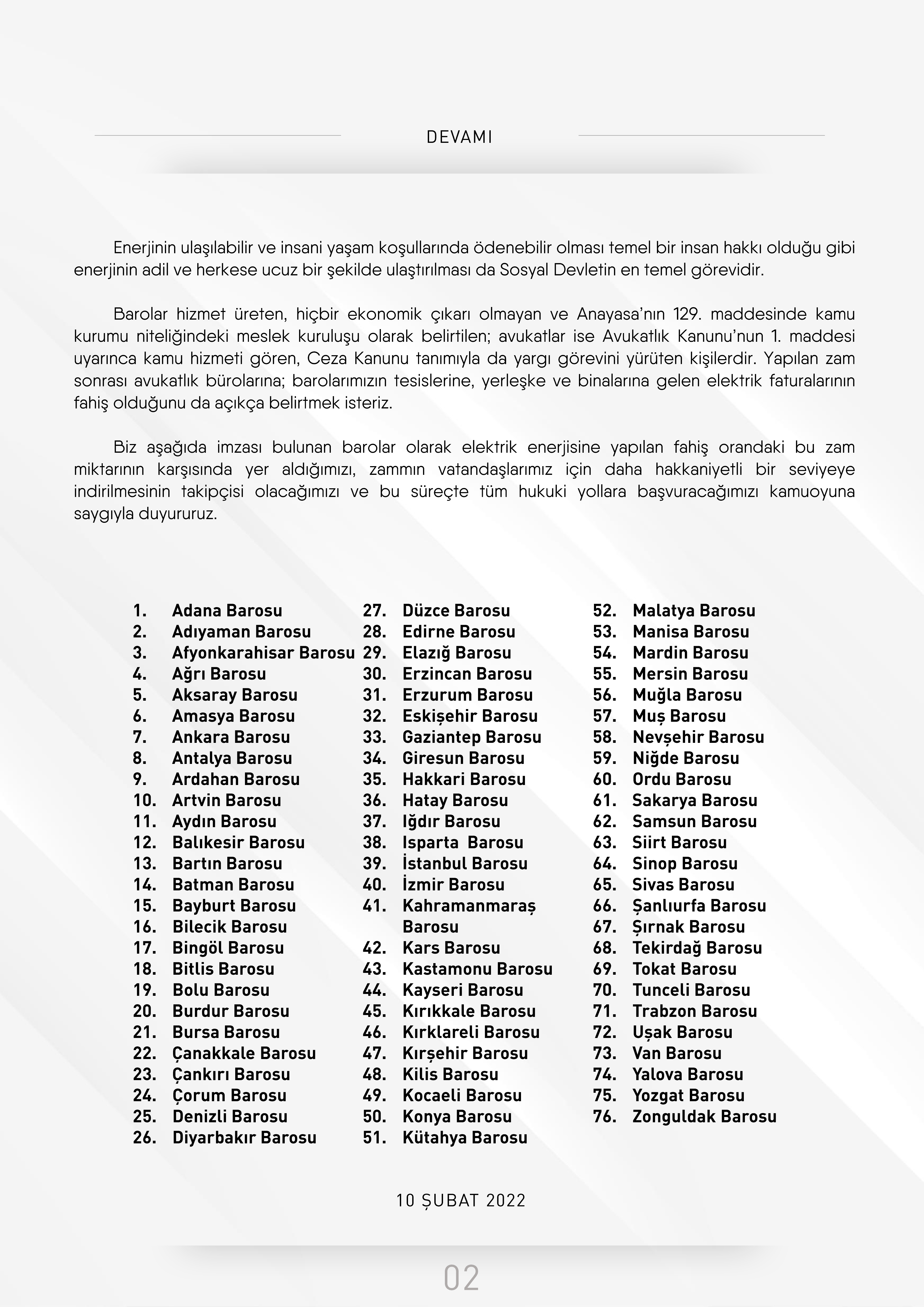 76 Barodan Ortak Açıklama; Ucuz Enerji Kullanımı Herkesin Hakkıdır! — 2