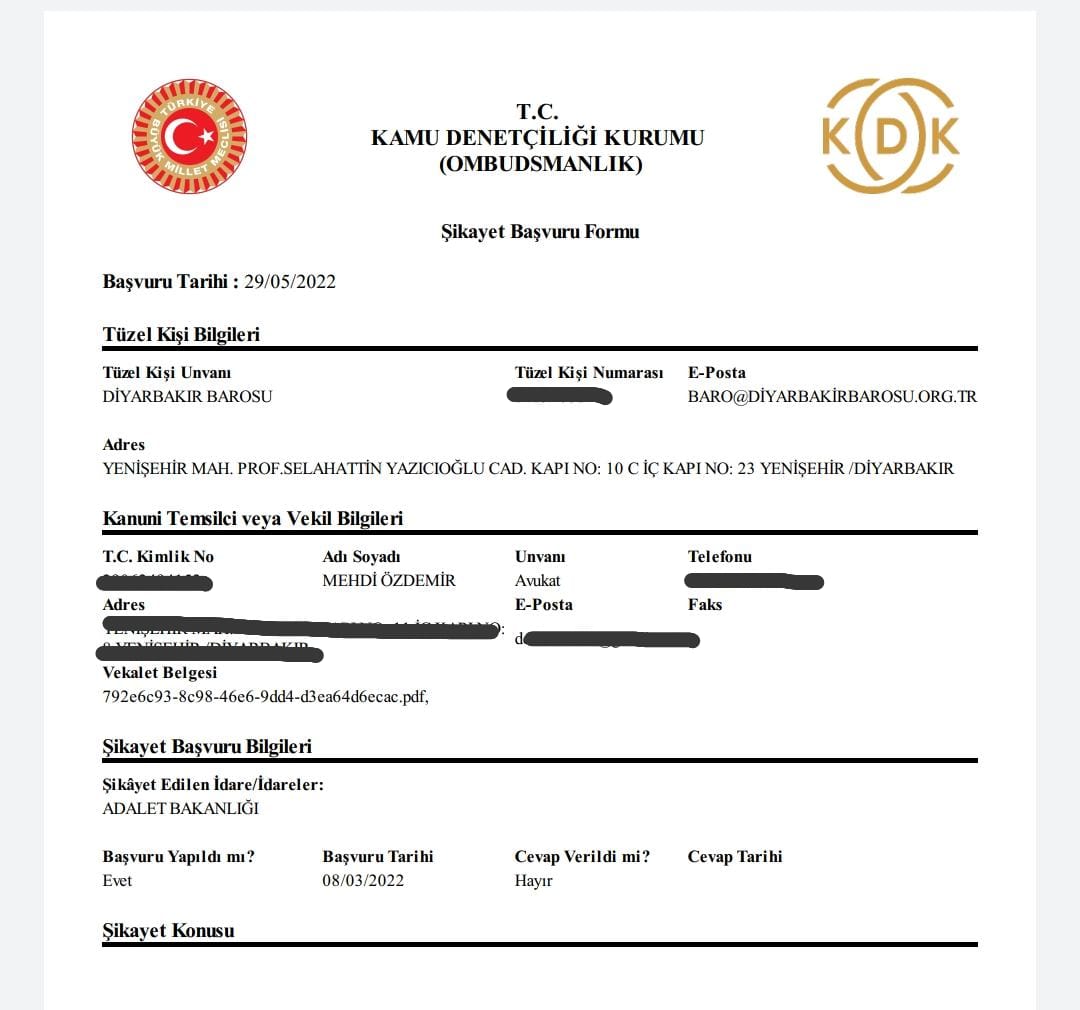 Baromuz, 2022 Yılı CMK Ücret Tatifesi'nin artan enflasyon oranları ve Avukatlık Asgari Ücret Tarifesi'ne göre düzenlenmesi talebiyle Kamu Denetçiliği Kurumu'na (Ombudsmanlık) başvuruda bulundu — 1