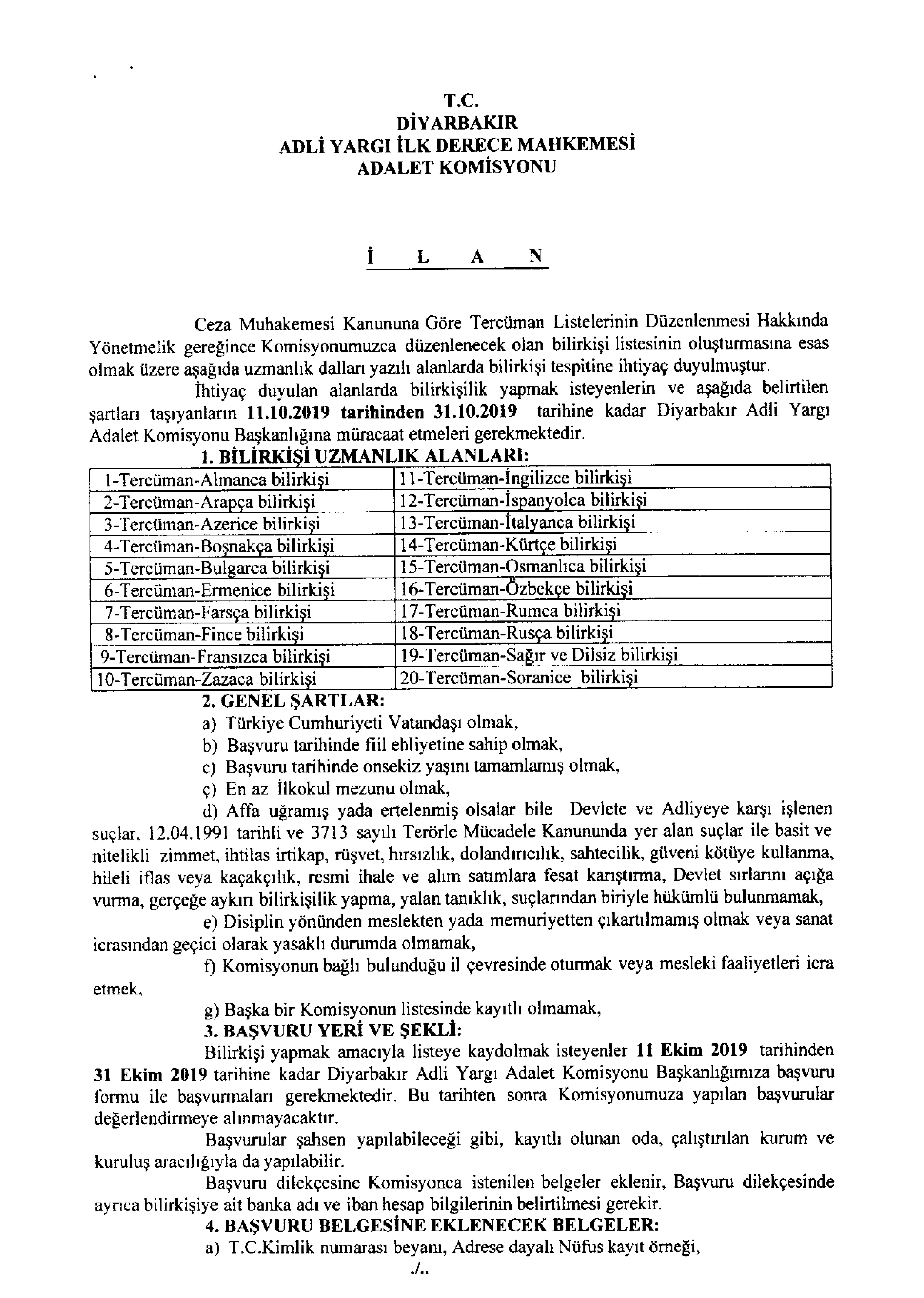 Tercümanlık Bilirkişi İlan Listeleri Yayınlandı... — 1