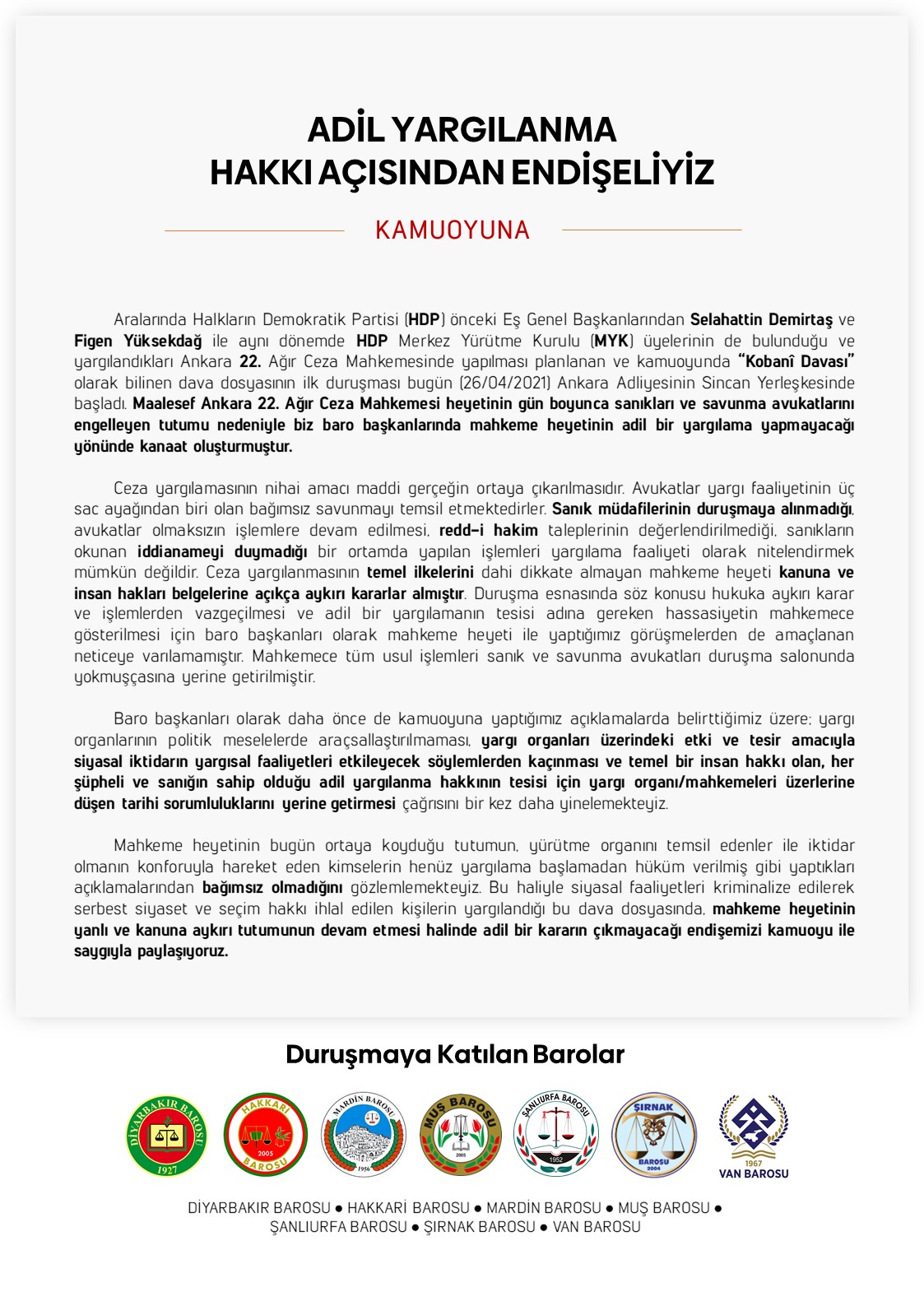 Adil Yargılanma Hakkı Açısından Endişeliyiz... — 1